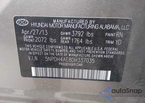 2013 Hyundai Elantra Gls из США, поврежденный, VIN 5NPDH4AE8DH337035
